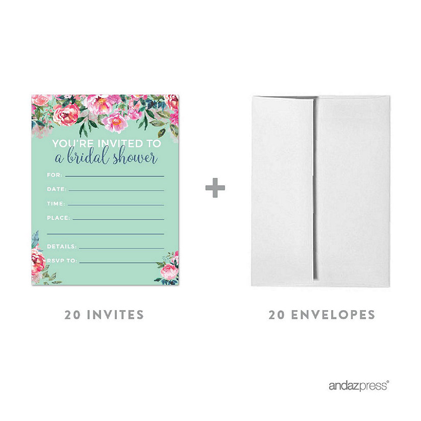20 Peonies Bridal Shower Invitations Image