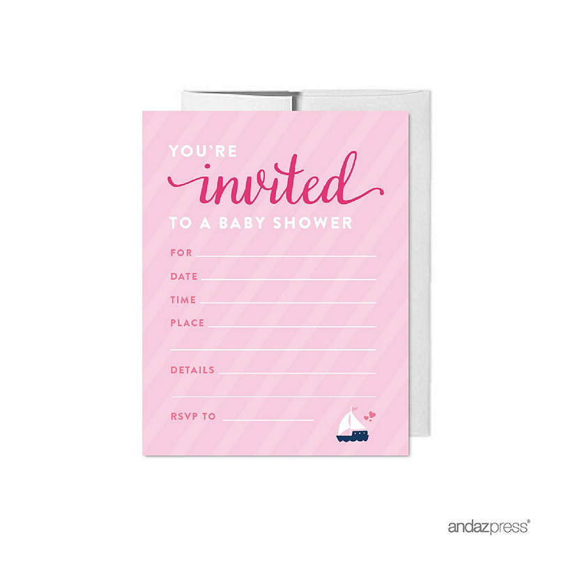 20 Pink Girl Nautical Invitations Image