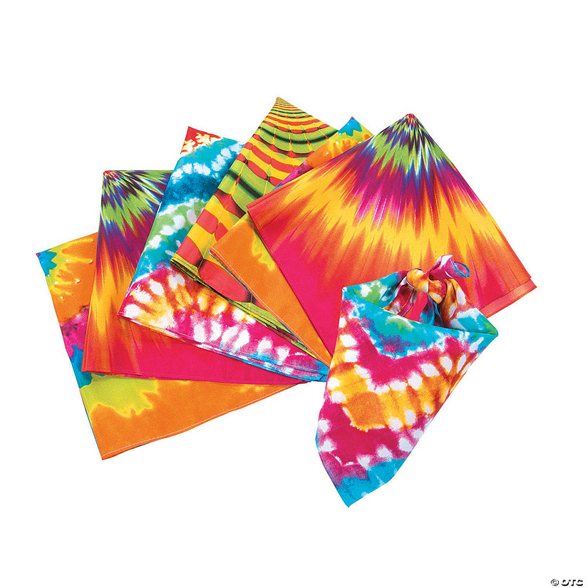 20" Psychedelic Tie-Dye Multicolor Polyester Bandanas - 12 Pc. Image