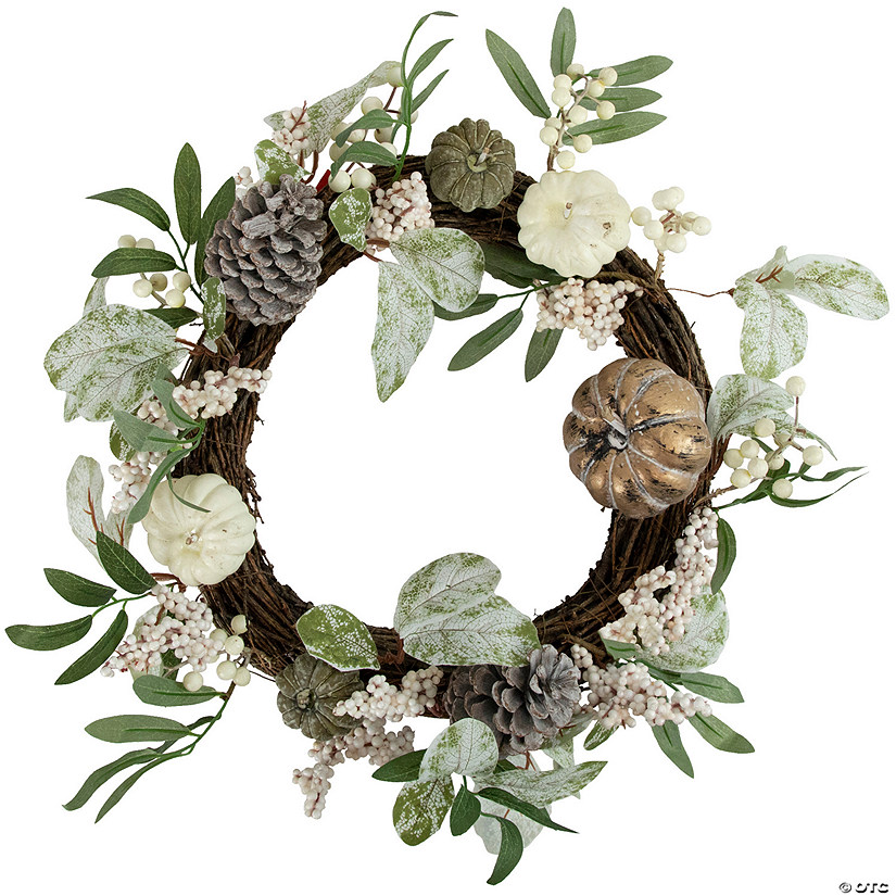 20" Pumpkin and Berries with Pinecones Artificial Fall Harvest Twig Wreath  20-Inch  Unlit Image