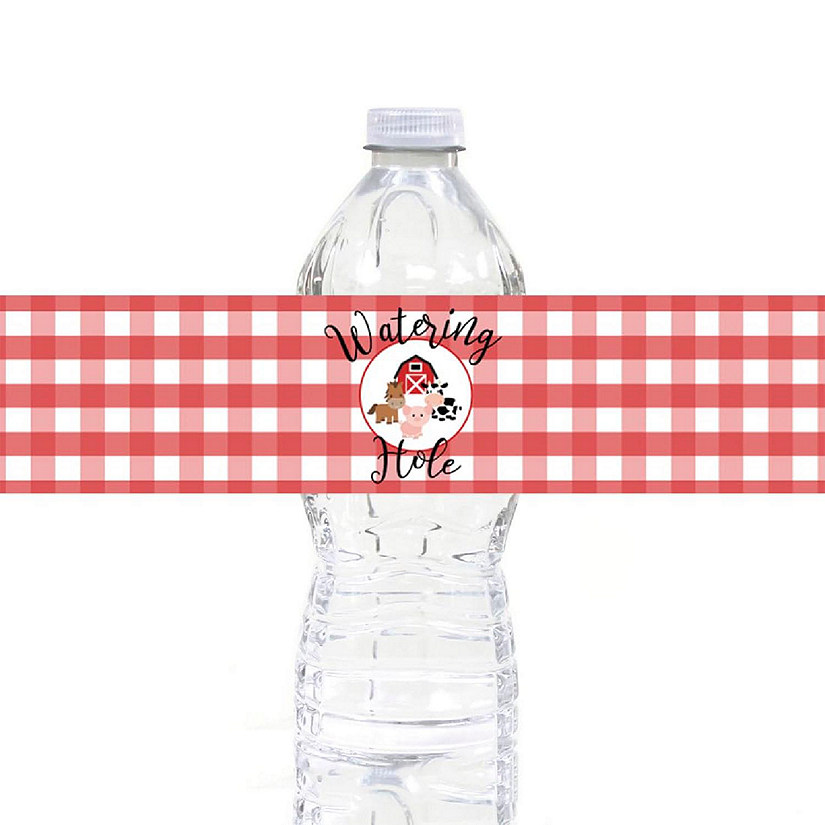20 Red Barnyard Bday Labels  2.5x8.5in Image