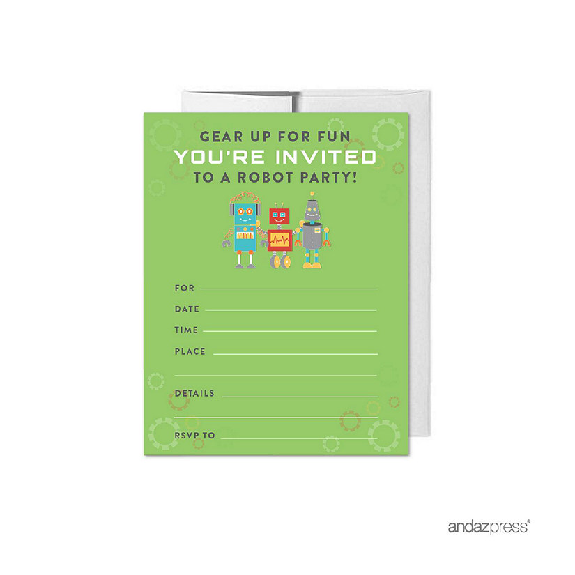 20 Robot Birthday Blank Invitations Image