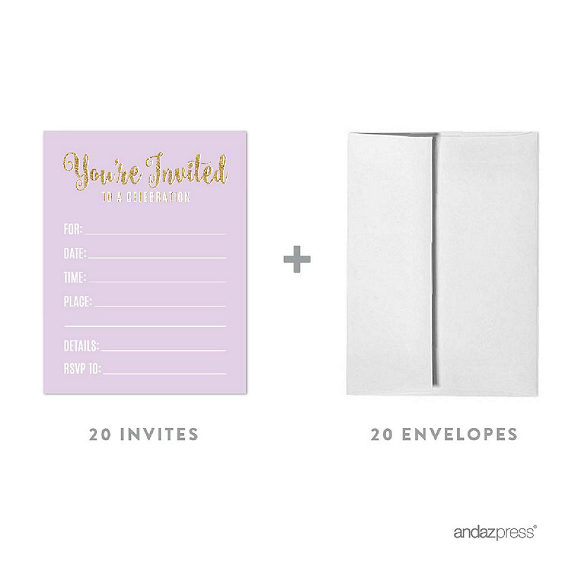 20 Signature Lavender/Gold Invitations Image