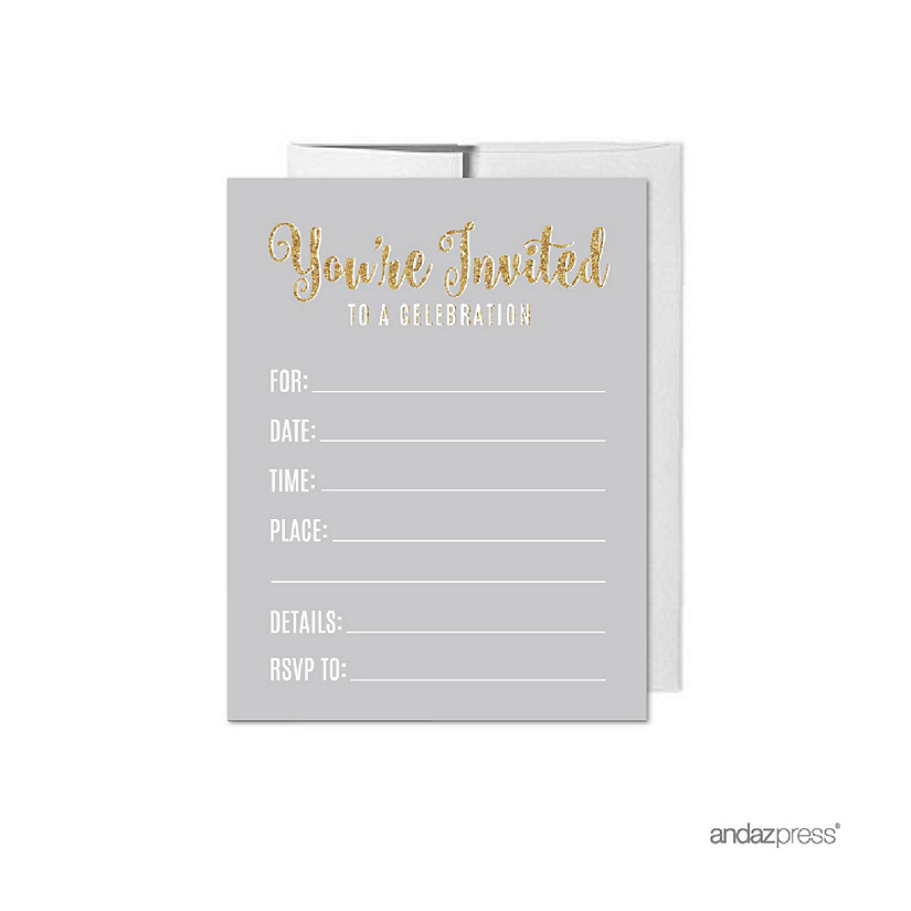 20 Signature Light Gray Gold Invitations Image