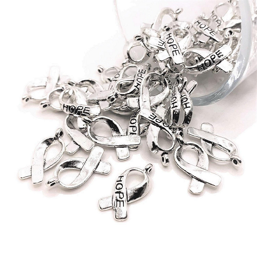 20 Silver Hope Awareness Ribbon Charms Image