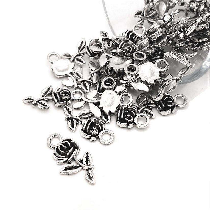 20 Small Antiqued Silver Rose Charms Image