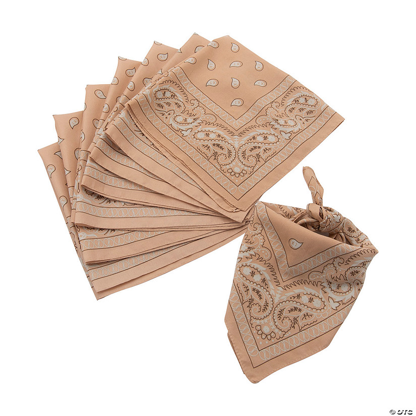 20" Tan Paisley Print Polyester Bandanas &amp;#8211; 12 Pc. Image