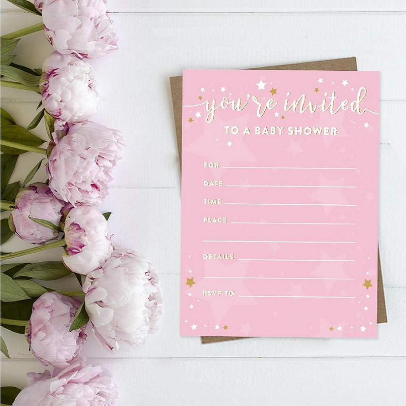 20 Twinkle Little Star Pink Invitations Image