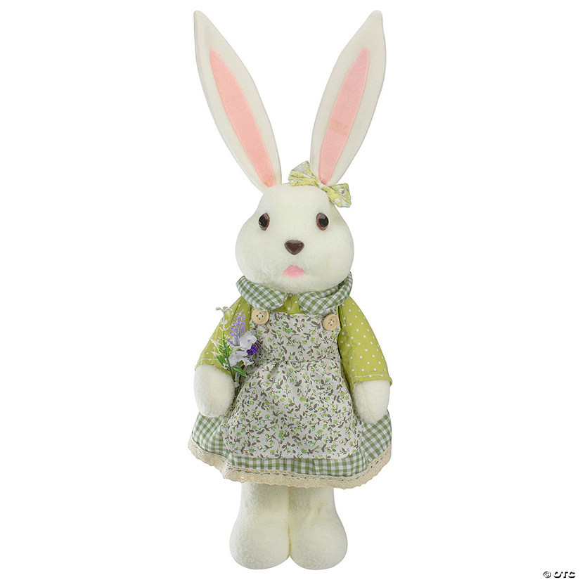 20" White and Green Standing Girl Rabbit Easter Figure Image