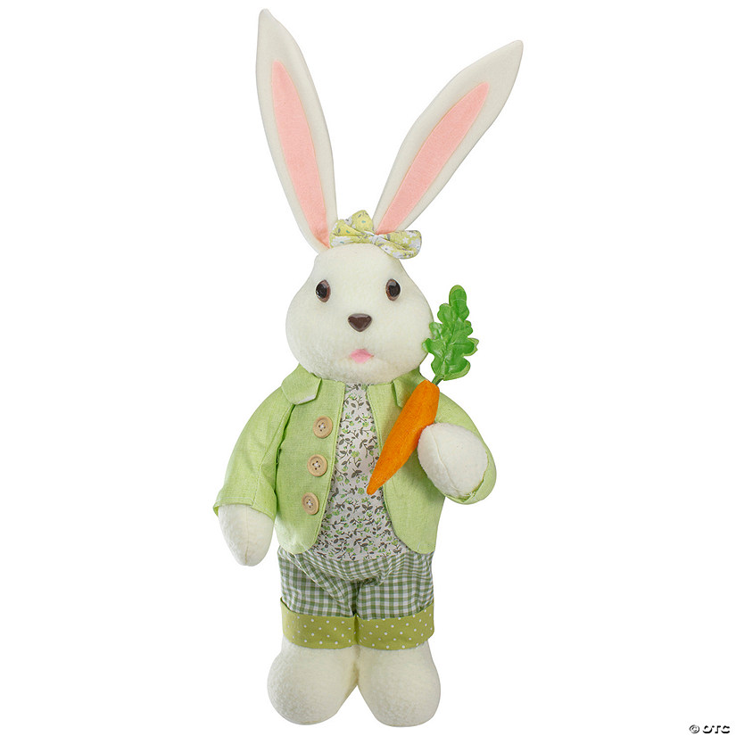 20" White and Green Standing Rabbit Easter Figure Image