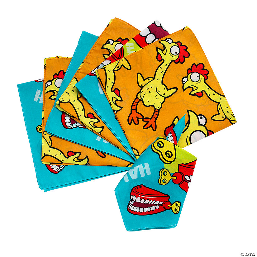 20" x 20" Classic Gags Rubber Chicken & Chatter Teeth Bandanas - 12 Pc. Image