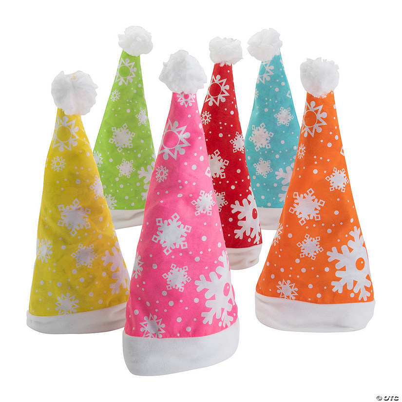 20" x 24" Bright Snowflake Nonwoven Santa Hats with Pom-Pom Tassel - 12 Pc. Image