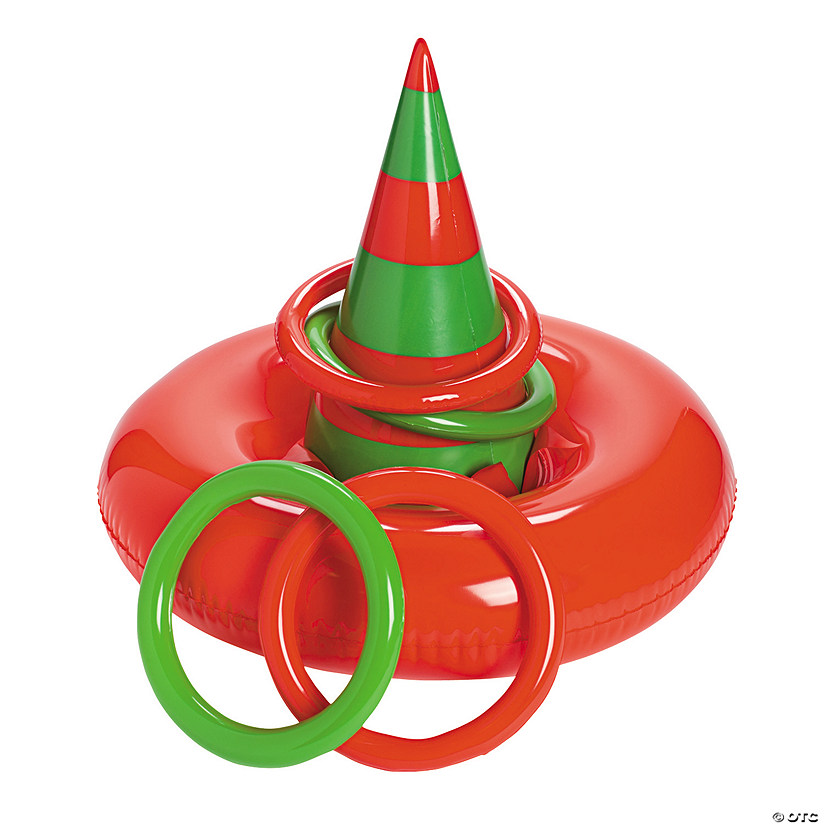 20" x 24" Inflatable Red & Green Vinyl Christmas Elf Hat Ring Toss Game Image