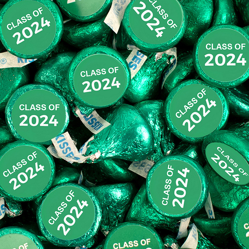 200 Pcs Green Graduation Candy Hershey's Kisses Milk Chocolate Class of 2024 (2lb, Approx. 200 Pcs)  - By Just Candy Image