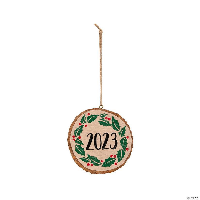 2023 with Holly Wood Slice Ornaments - 12 Pc. Image