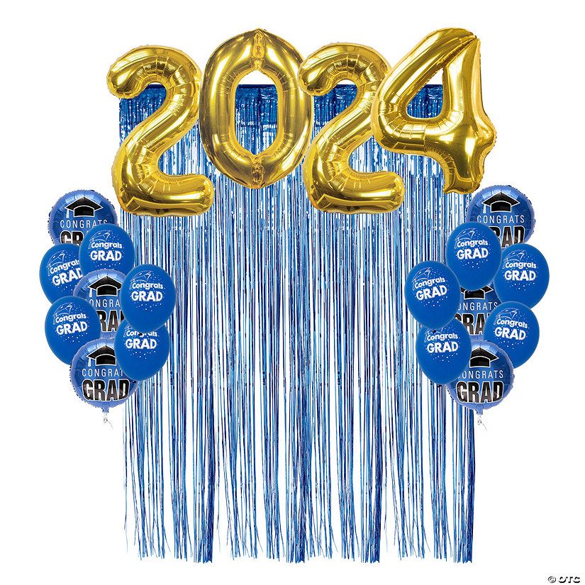 2024 Blue Congrats Grad Balloon Backdrop Kit - 61 Pc. Image