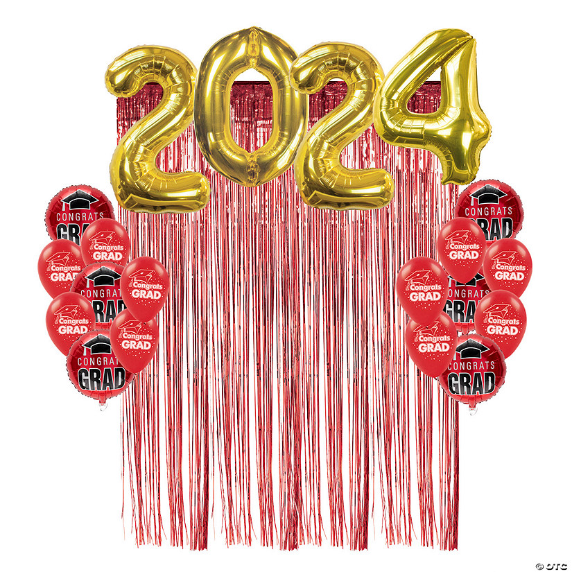 2024 Congrats Grad Red Balloon Backdrop Kit - 61 Pc. Image