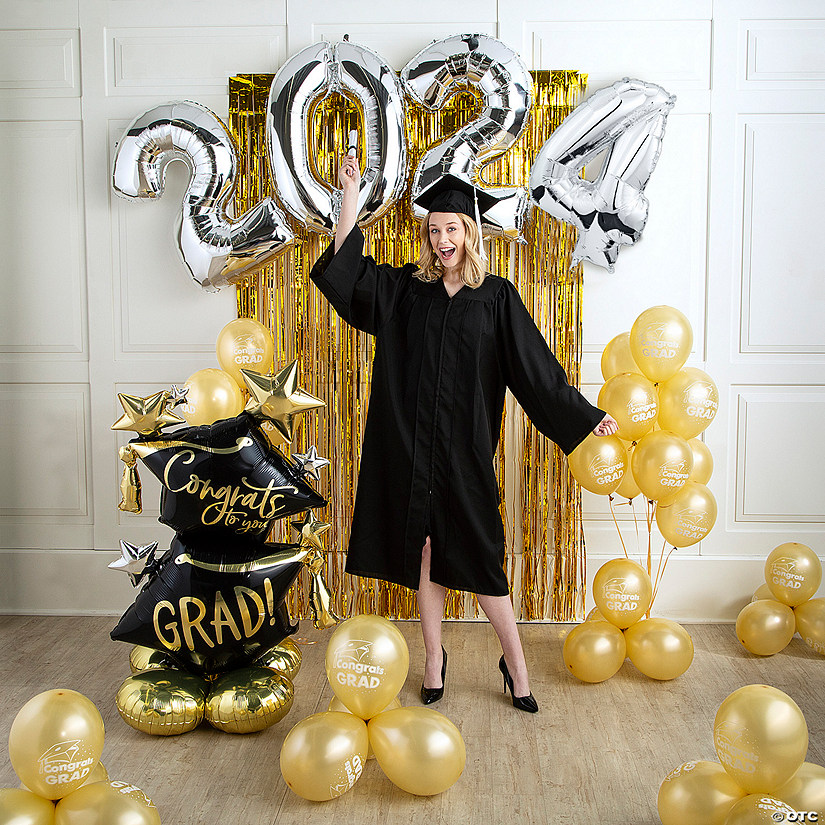 2024 Gold & Silver Congrats Grad Balloon Backdrop Kit - 61 Pc.