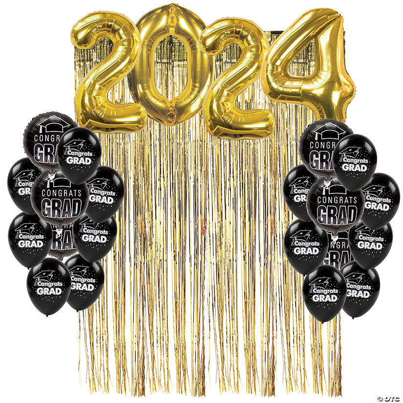 2024 Graduation Gold & Black Balloon Backdrop Kit - 61 Pc. Image
