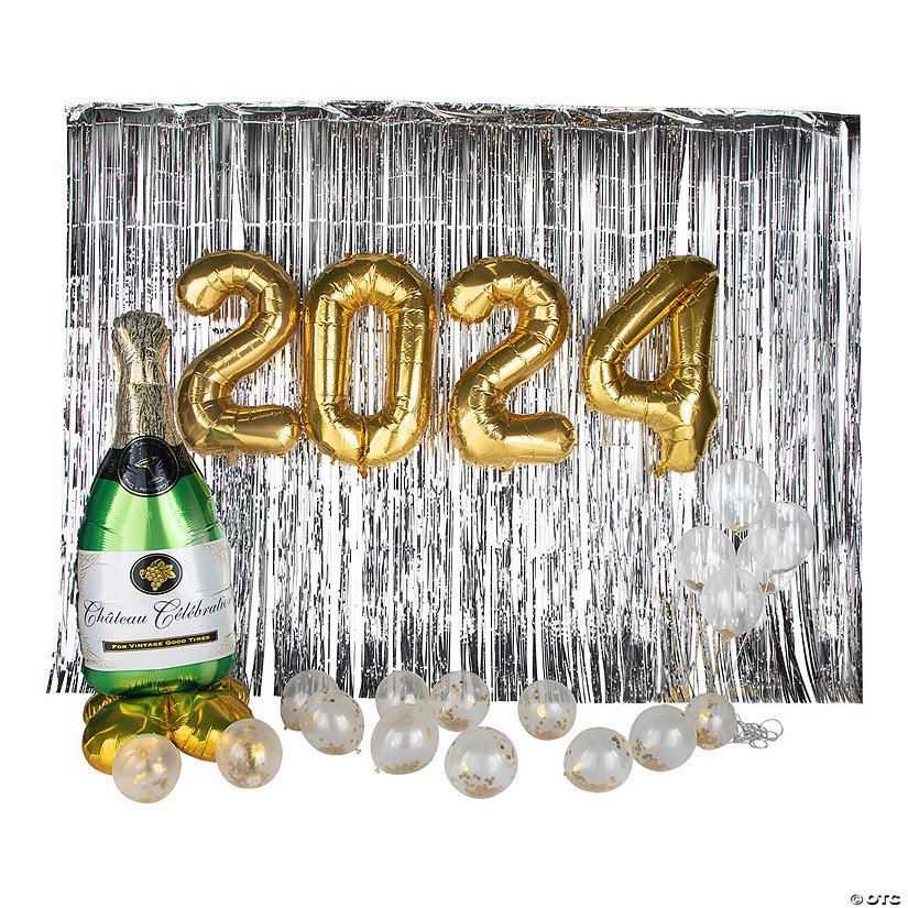 2024 Silver Fringe Backdrop Decorating Kit - 30 Pc. Image