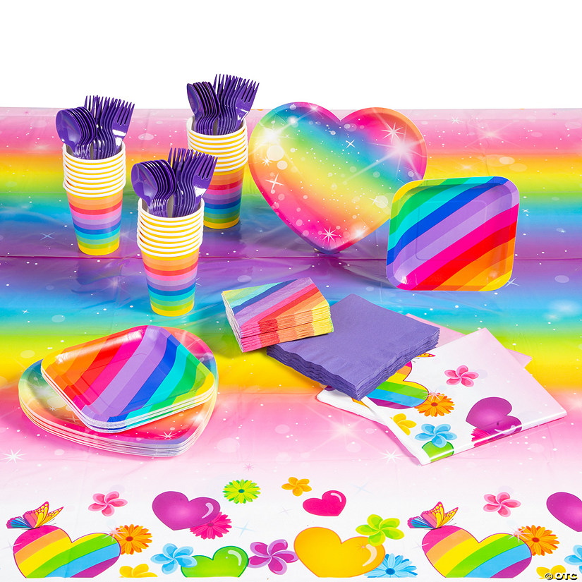 205 Pc. Rainbow Sparkle Party Tableware Kit for 24 Guests Image