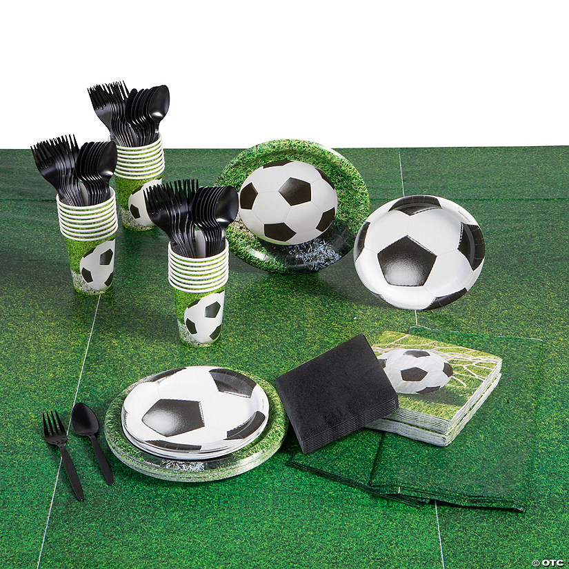 209 Pc. Sports Fanatic Soccer Party Tableware Kit for 24 Guests Image