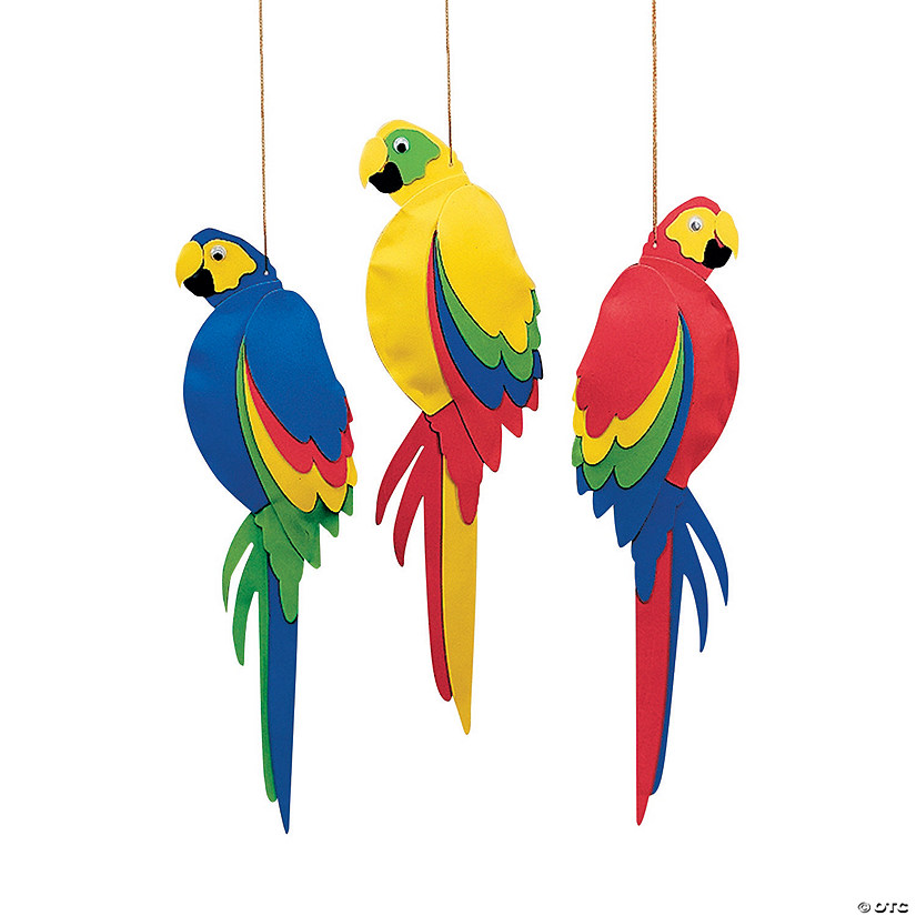 21" Hanging Jumbo Multicolored Foam Parrots - 12 Pc. Image