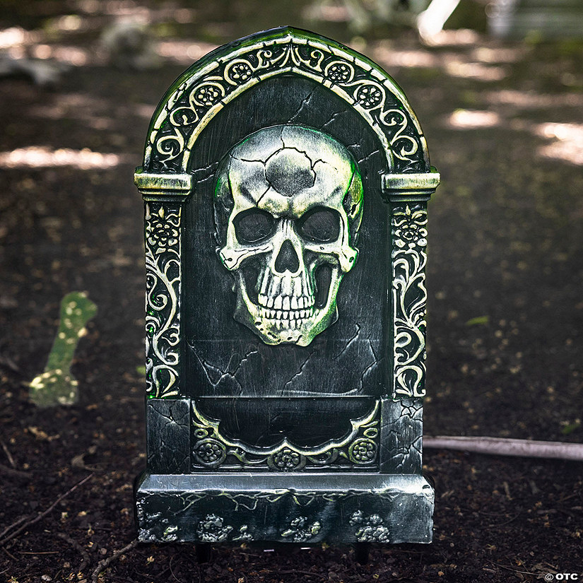 21&quot; Light-Up Tombstone with Skull Halloween Decoration Image