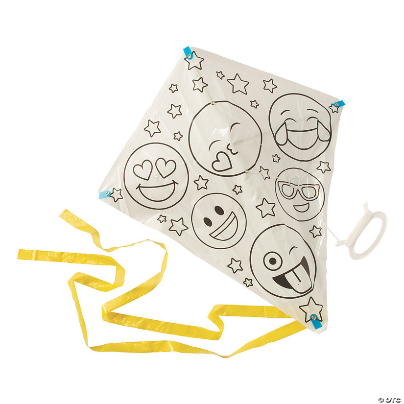 21" x 22" Color Your Own Emoji Face Plastic Kites with Tail - 12 Pc. Image