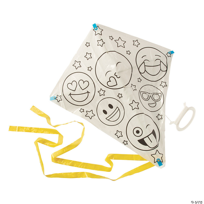 21&quot; x 22&quot; Color Your Own Emoji Face Plastic Kites with Tail - 12 Pc. Image