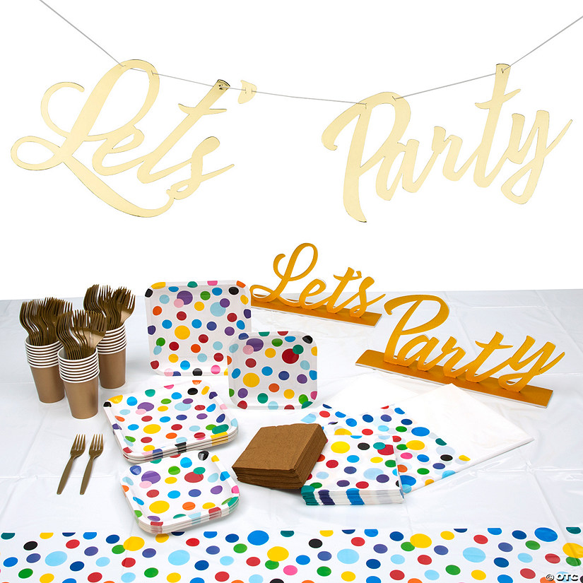 210 Pc. Let&#8217;s Party Polka Dot Disposable Tableware Kit for 24 Guests Image