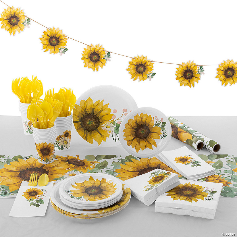 212 Pc. Sunflower Party Tableware Kit for 24 Guests Image