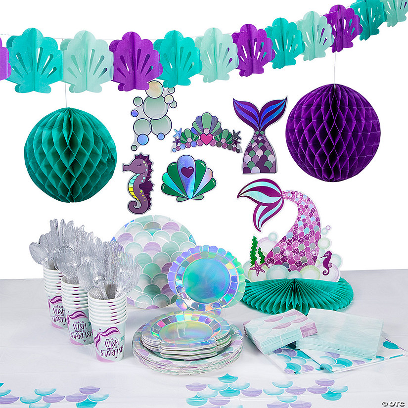 213 Pc. Mermaid Sparkle Tableware Kit for 24 Guests Image