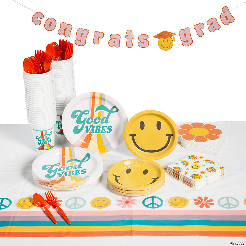 214 Pc. Groovy Congrats Grad Disposable Tableware Kit for 24 Guests Image