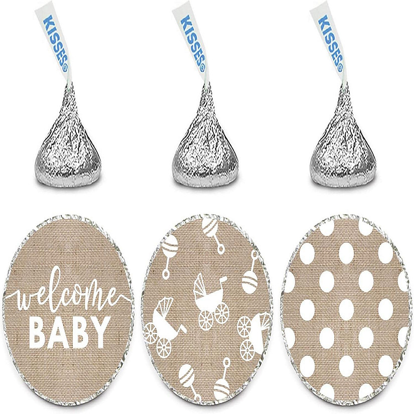 216 Burlap Welcome Baby Chocolate Labels Image