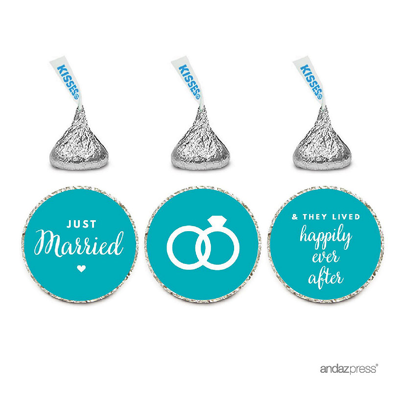 216PK Aqua Just Married Chocolate Labels Image
