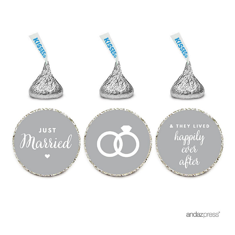 216PK Gray Just Married Chocolate Labels Image
