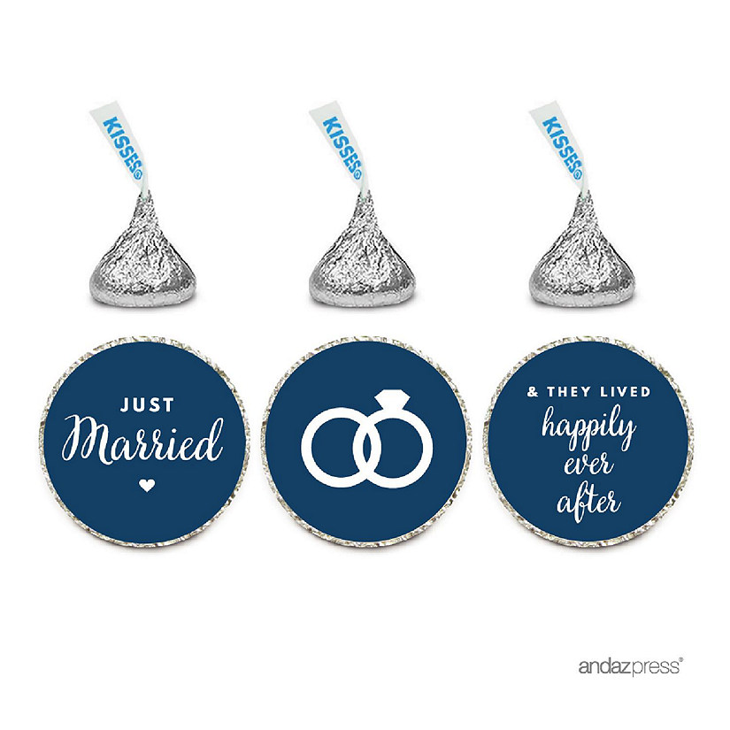 216PK Navy Blue Just Married Labels Image