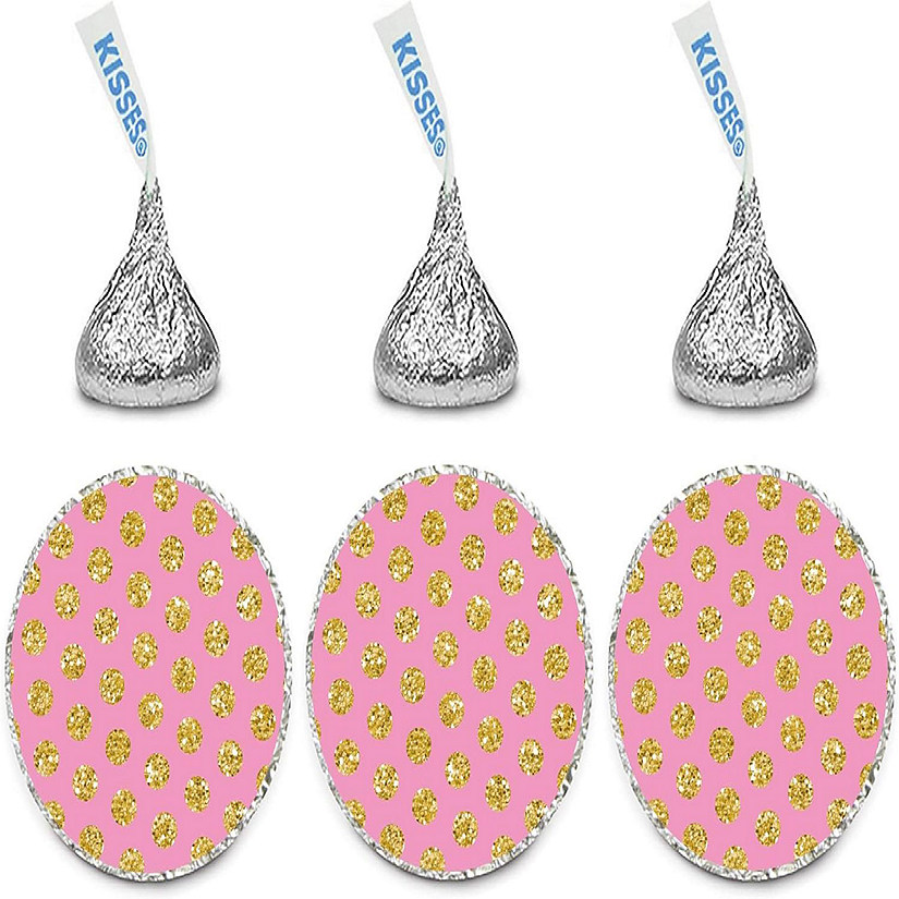 216PK Pink with Gold Dot Chocolate Label Image