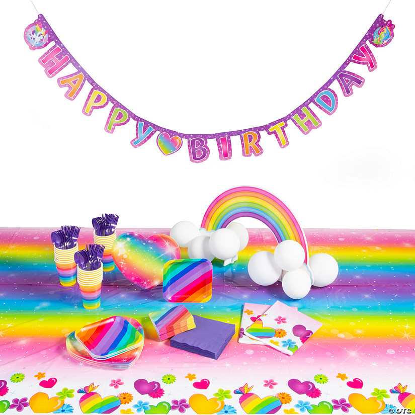 219 Pc. Rainbow Sparkle Party Deluxe Tableware Kit for 24 Guests Image