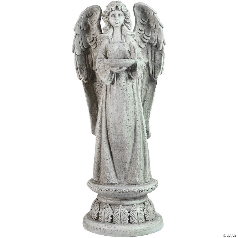 22.5" Standing Angel with Birdbath Votive Candle Holder Outdoor Garden Statue Image