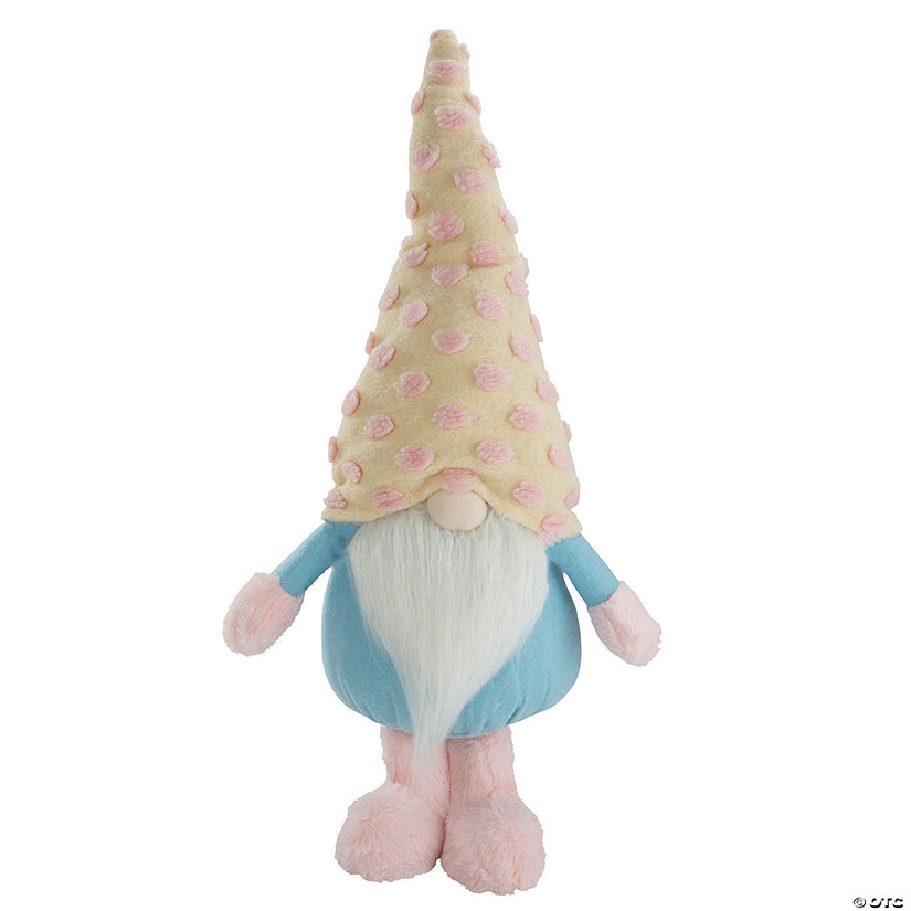 22" Blue and Pink Standing Plush Gnome Figure with a Polka Dot Hat Image
