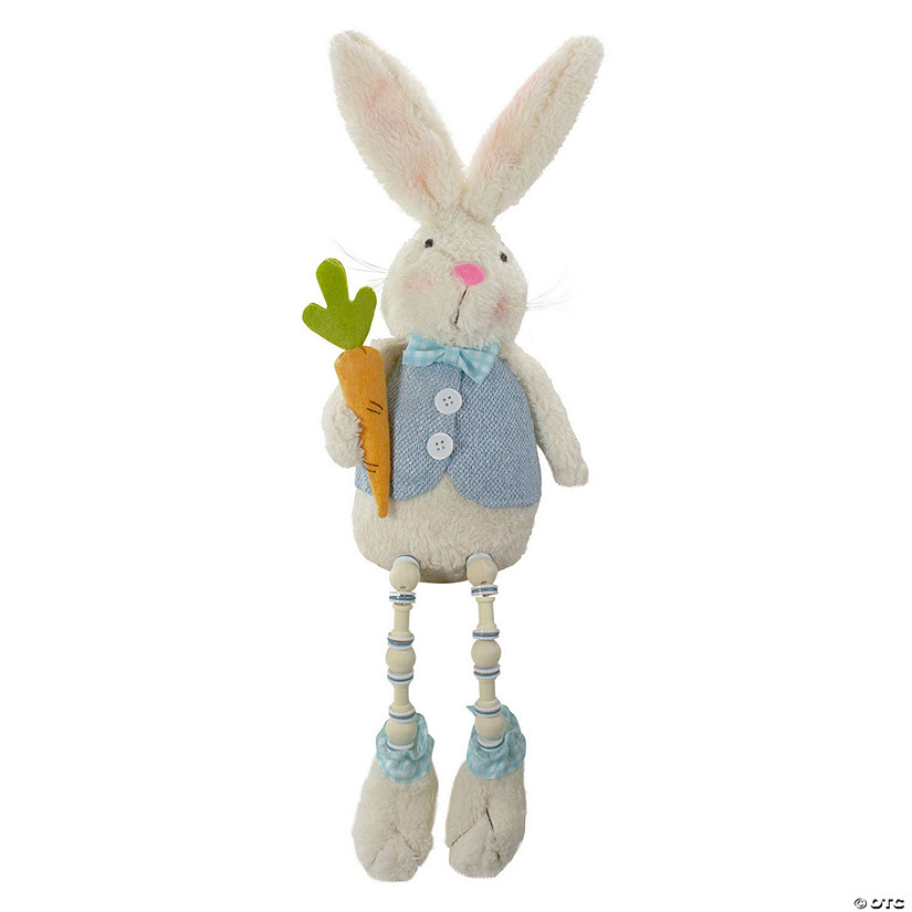 22" Blue and White Boy Bunny with Dangling Bead Legs Image
