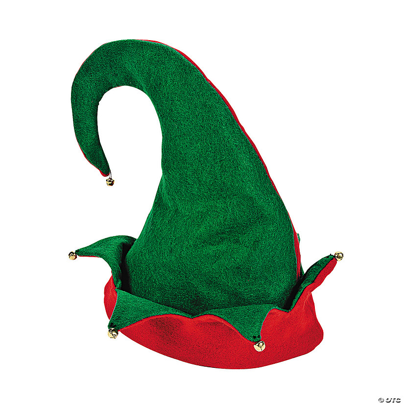 22" Christmas Elf Red & Green Felt Hat with Jingle Bells Image