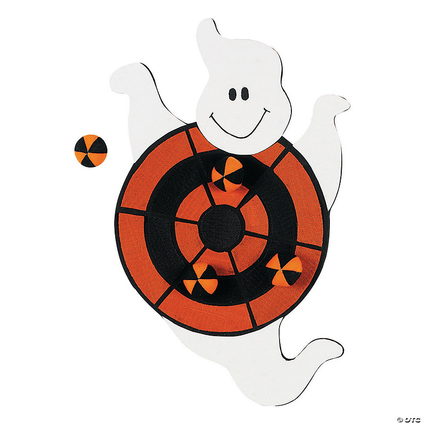 22" Ghost Halloween Ball Throw & Stick Black & Orange Foam Target Game Image