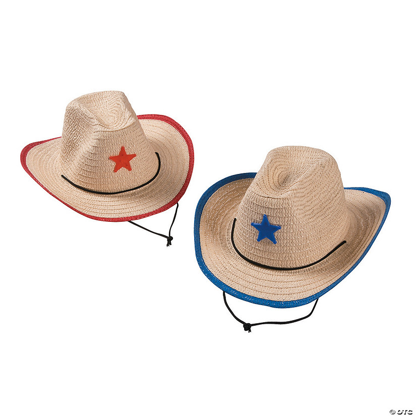22" Kids Cowboy Hats with Blue & Red Rim & Star - 12 Pc. Image
