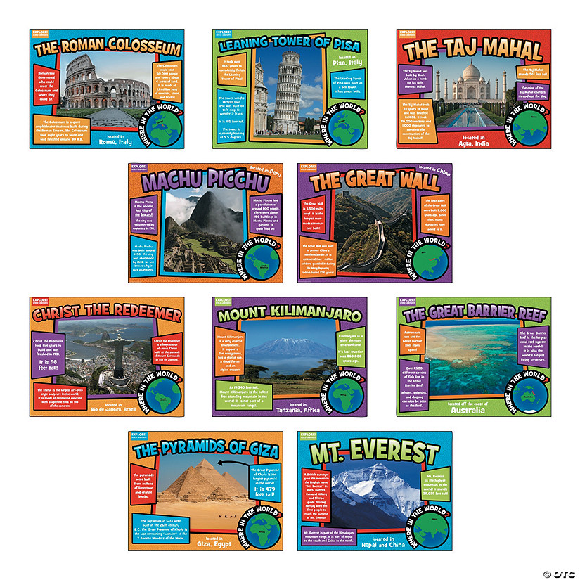 22" x 17" World Landmark Cardstock Educational Posters - 10 Pc. Image