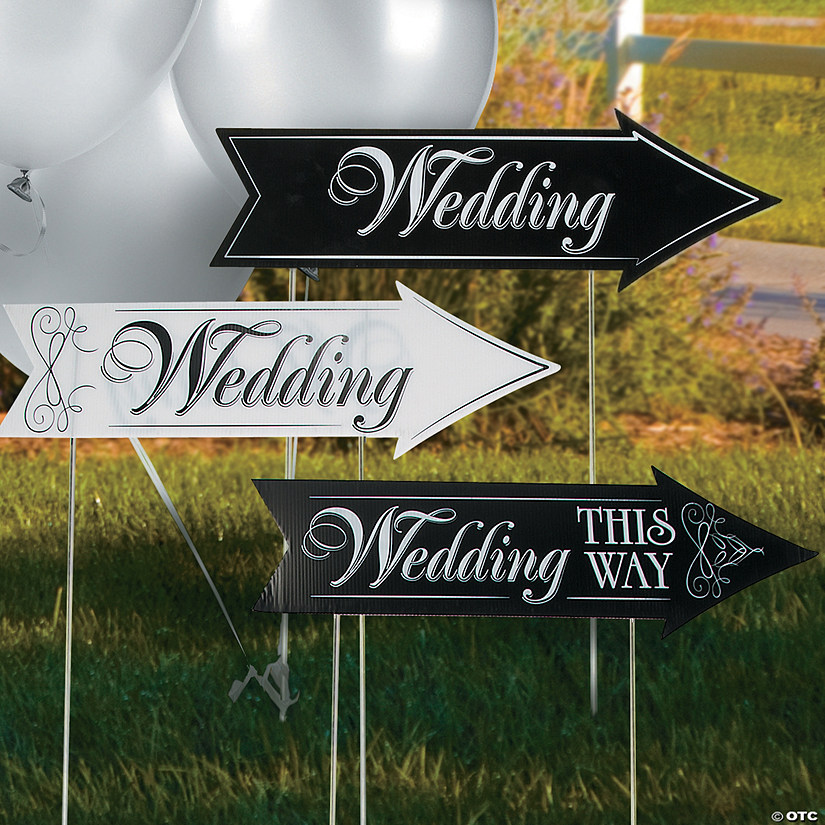 22" x 7" Wedding Directional Arrow Plastic Road Sign Kit - 3 Pc. Image