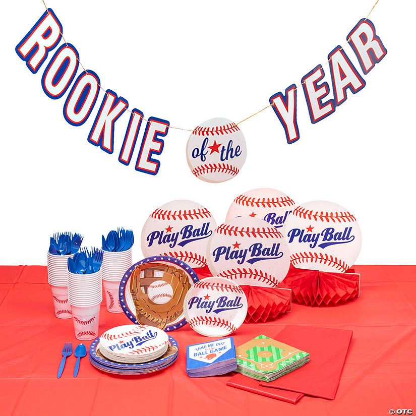 221 Pc. Baseball Rookie of the Year Party Tableware Kit for 24 Guests Image