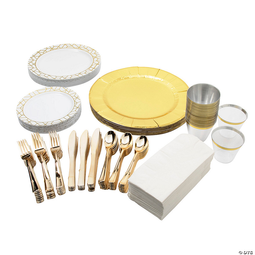 221 Pc. Premium Gold Geometric Tableware Kit for 24 Guests Image